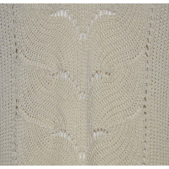 Pink Rose Oatmeal Tan Crochet Open Front Cardigan Sweater Size M Pockets Office - Picture 9 of 12